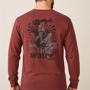REI Men’s L Long Sleeve Graphic Shirt Maroon By Land & Water Outdoor Layer